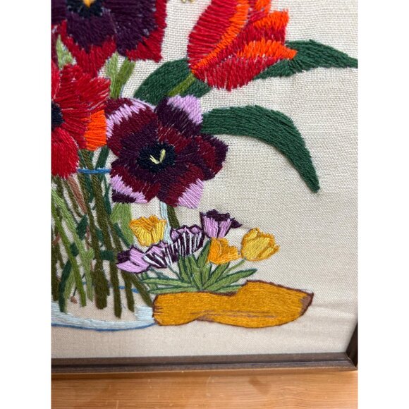Flower floral vintage bouquet daffodils tulips crossstitch crewel art picture - Picture 6 of 9